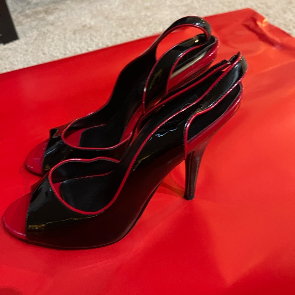 Pleaser Black and Red Open-Toe Heels - Picture 3 of 5